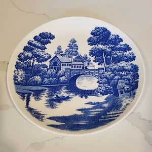 Nasco hand painted Lakeview plate, blue and white, 9 inch diameter